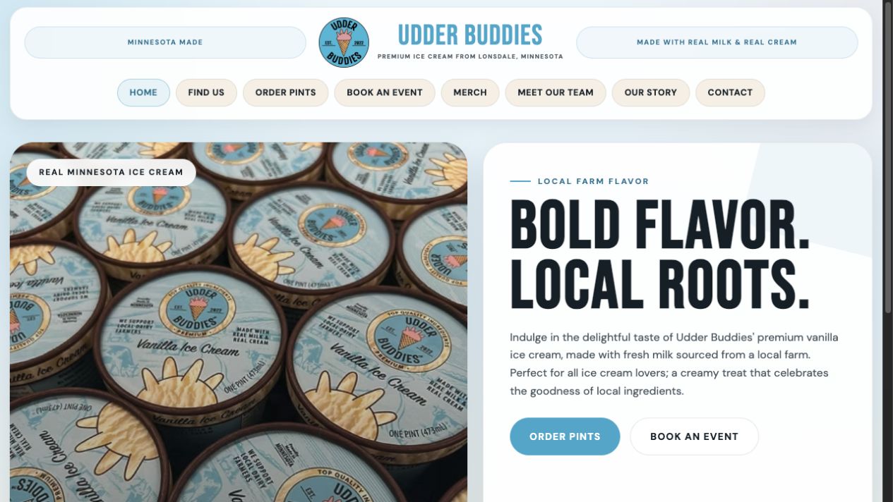 Udder Buddies website preview